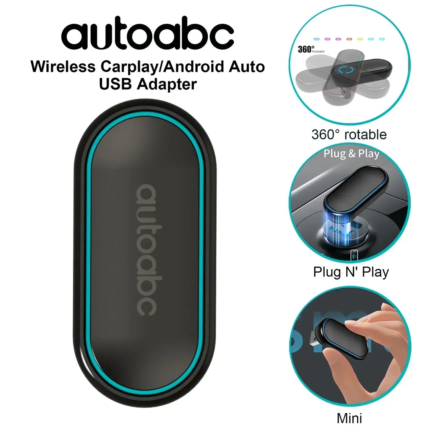 New 2-in-1 360 Degree Wireless Adapter CarPlay Android AUTO Car Dongle USB Smart Mini Box Plug & Play WiFi Fast Connectivity