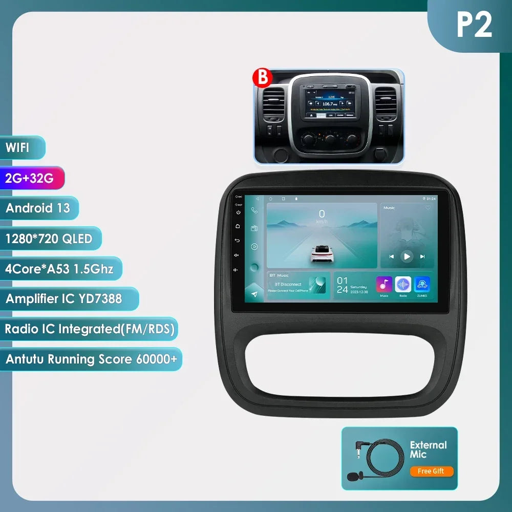 9" Wireless Carplay Android Auto Car Radio for Renault Trafic 3 Opel Vivaro B Multimedia Player GPS Navigation Stereo RDS DSP 4G