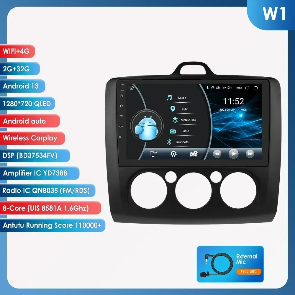 Android 13 Wireless Carplay for Ford Focus Exi MT 2 3 MK2 MK3 2004-2011 9" Car Radio Multimedia Player GPS Navi BT DSP 4G Stereo