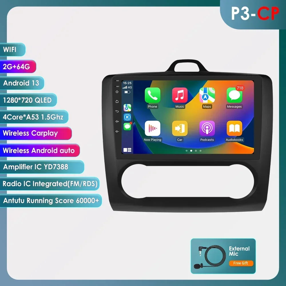9" Android Wireless Carplay for Ford Focus 2 Mk2 2004 -2011 Exi AT Car Radio Multimedia Video Player Stereo BT GPS 4G RDS NO CAN