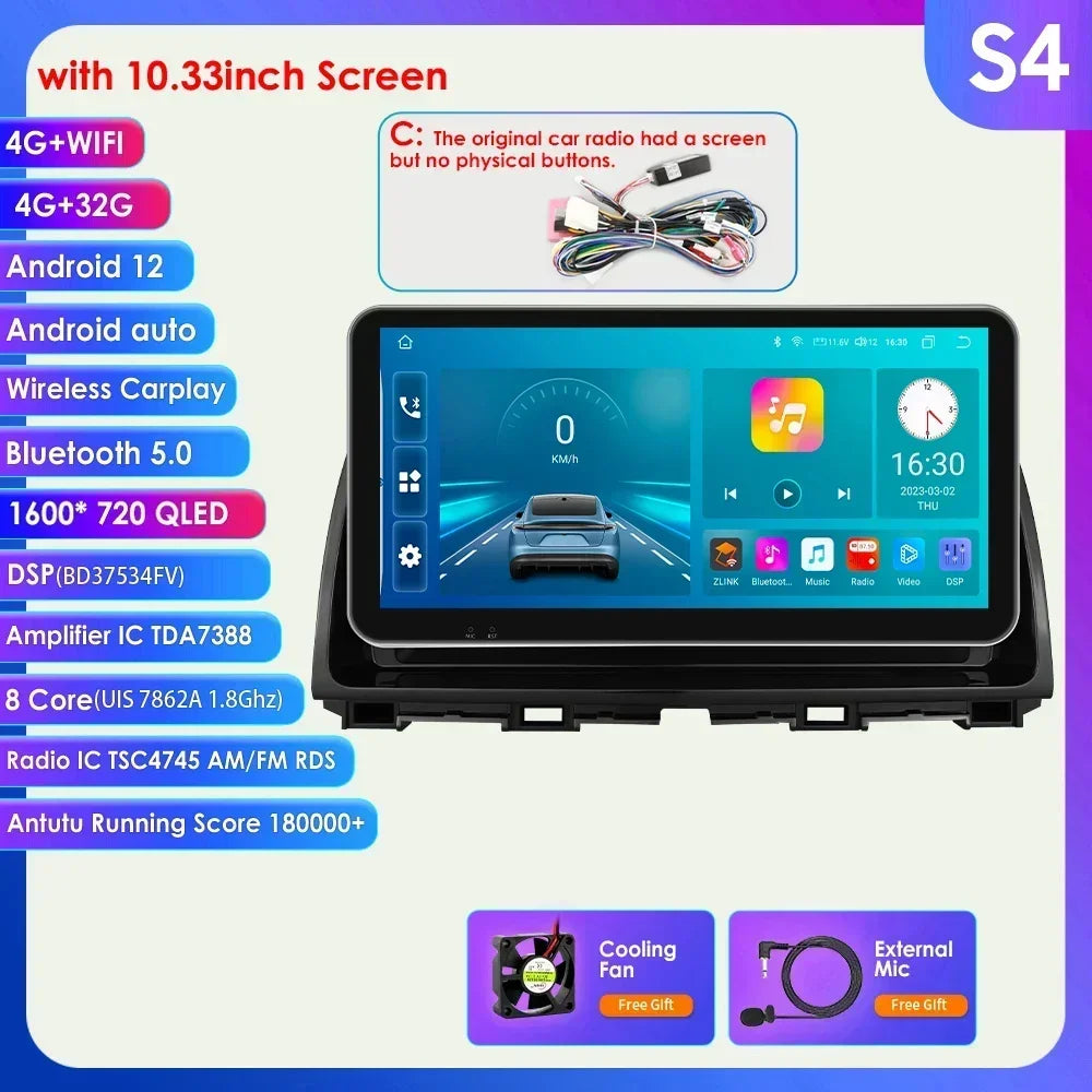 10.33'' Android 13 Car Multimedia Player for Mazda CX5 CX-5 2012-2015 Carplay 2 Din Autoradio GPS Navigation BT RDS 4G Head Unit