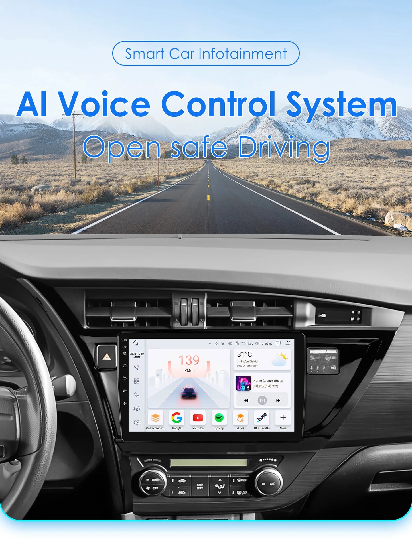 10.1" Android 14 Radio Car Multimedia 2 Din Wireless Carplay Android Auto for Toyota Corolla Auris 2013-2016 (Left Hand Driving)