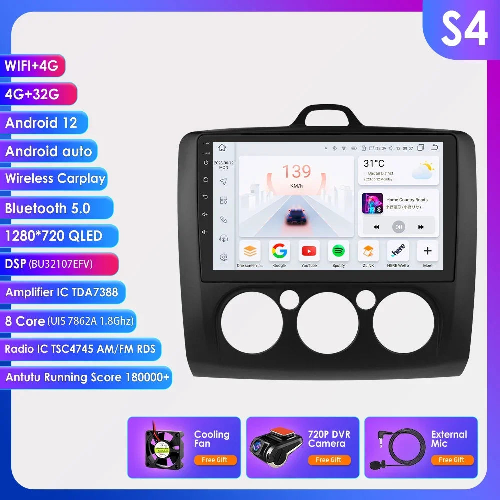 Android 13 Wireless Carplay for Ford Focus Exi MT 2 3 MK2 MK3 2004-2011 9" Car Radio Multimedia Player GPS Navi BT DSP 4G Stereo