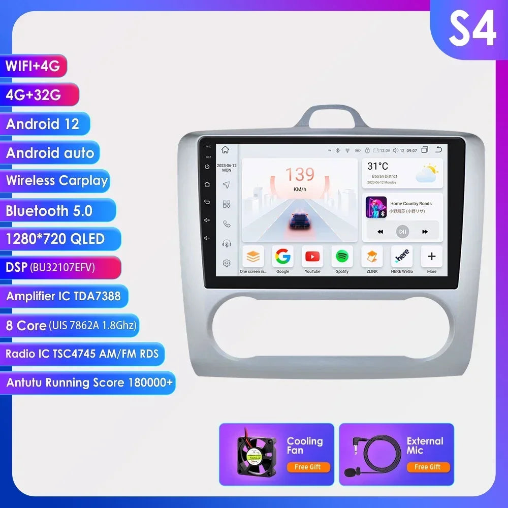 9" Android Wireless Carplay for Ford Focus 2 Mk2 2004 -2011 Exi AT Car Radio Multimedia Video Player Stereo BT GPS 4G RDS NO CAN