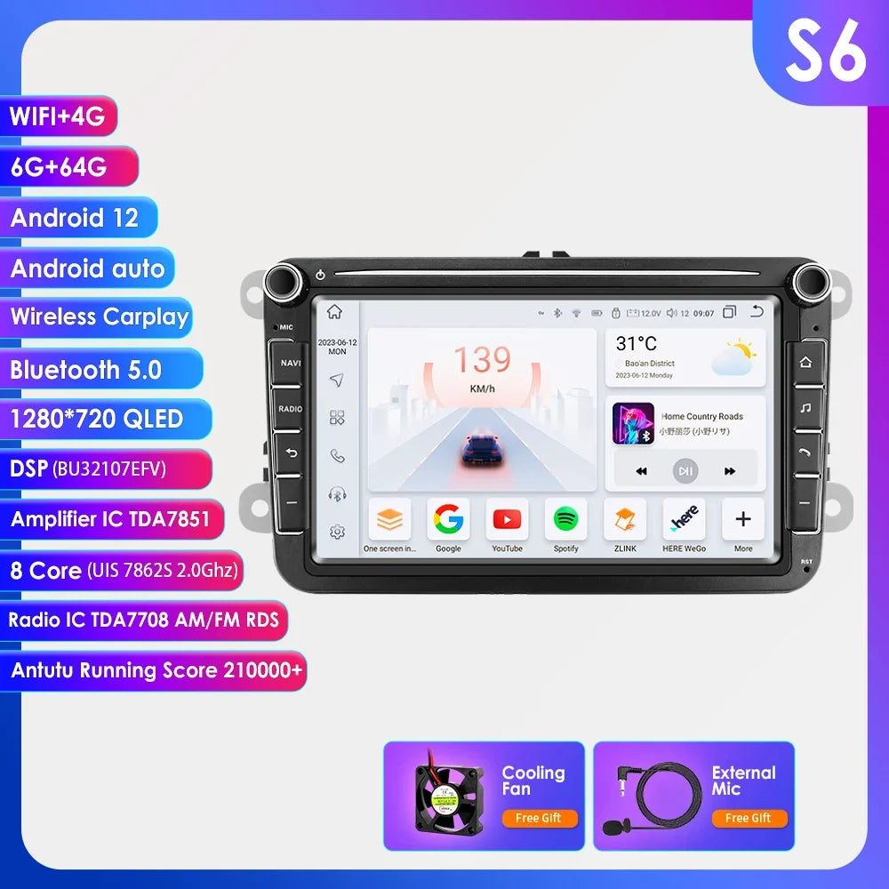8" 2 Din Multimedia Player for Volkswagen Golf 5 Transporter VW Passat B6 Polo Jetta Skoda Seat Android 13 Carplay Car Radio GPS