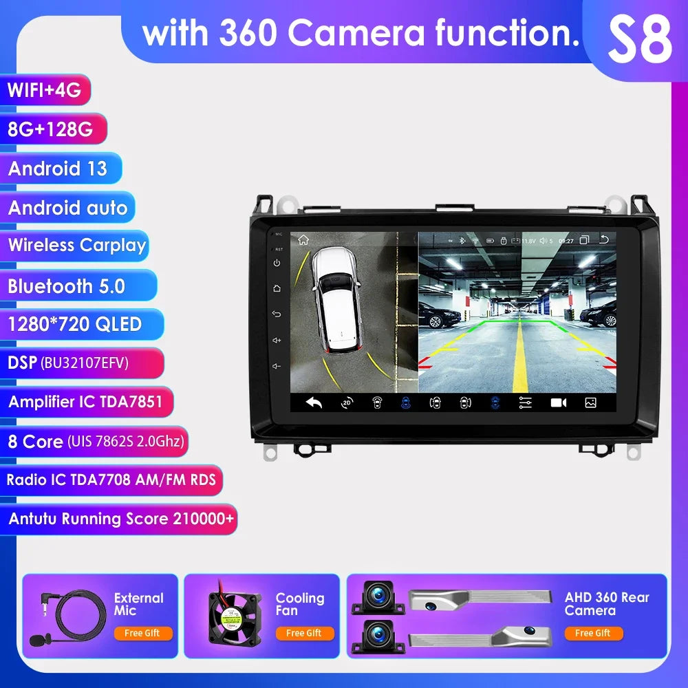 Android 13 Octa Core AI Auto Car Radio Multimedia Player for Mercedes Benz B200 W169 W245 Viano Vito W639 Sprinter W906 CarPlay