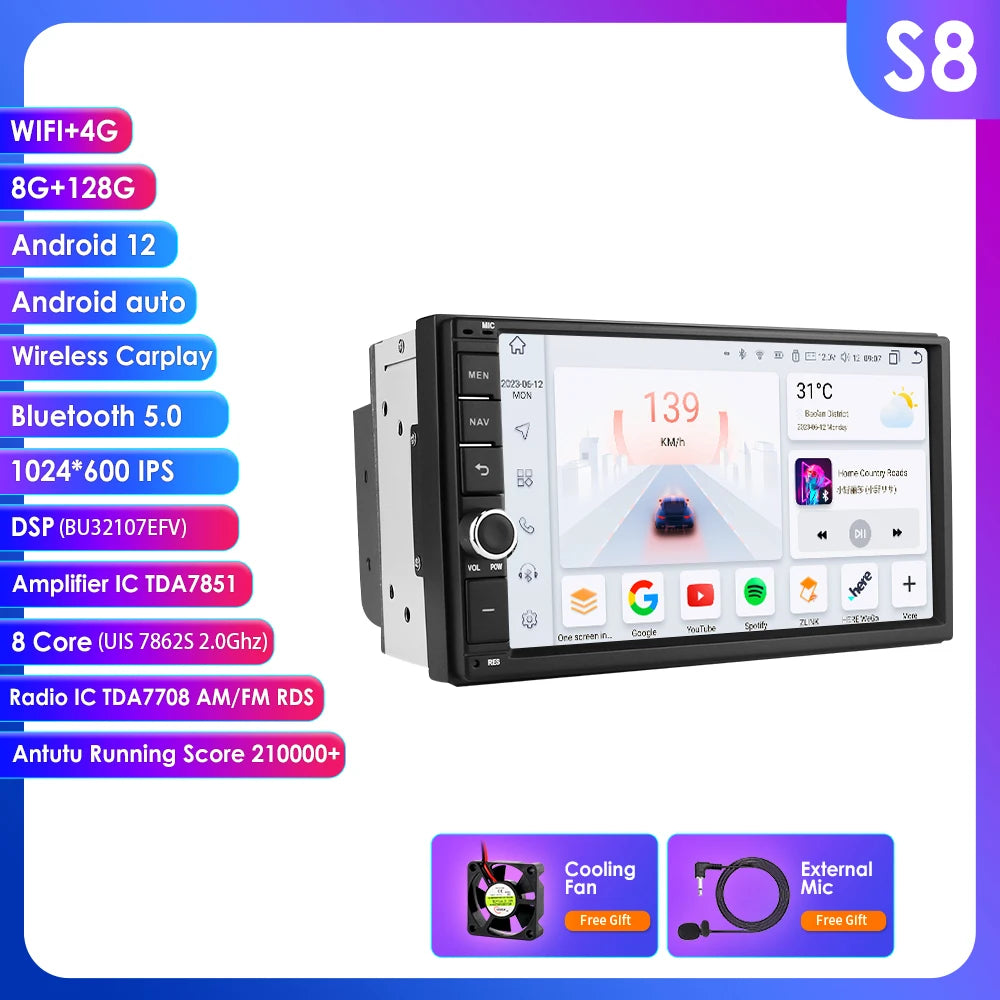 Android 14 7" Smart Car Systems 2 Din Wireless Carplay Android Auto for Universal Stereo Multimedia Player Navigation Head Unit