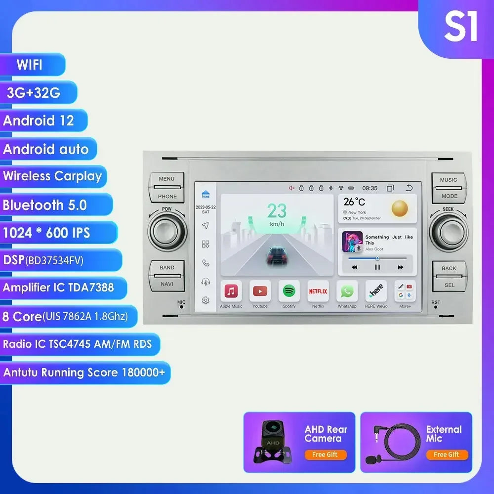 2din Carplay Android Car Radio Multimedia Player for Ford Mondeo Fiesta S-max Focus Galaxy Transit Fusion Connect Kuga GPS NOCAN