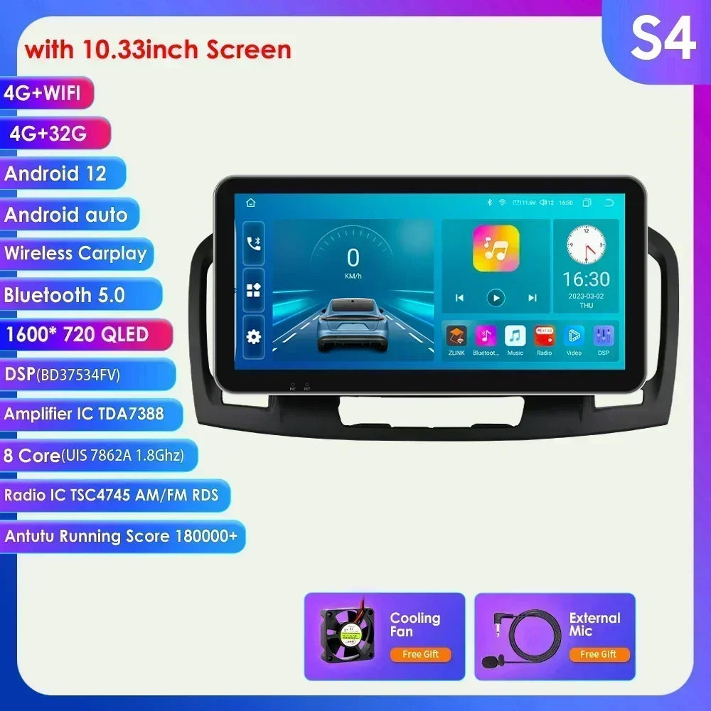 10.33" 2 Din Android 13 Car Radio Multimedia Video Player for Buick Regal Opel Insignia 2009 -2013 Navigation GPS Carplay Screen
