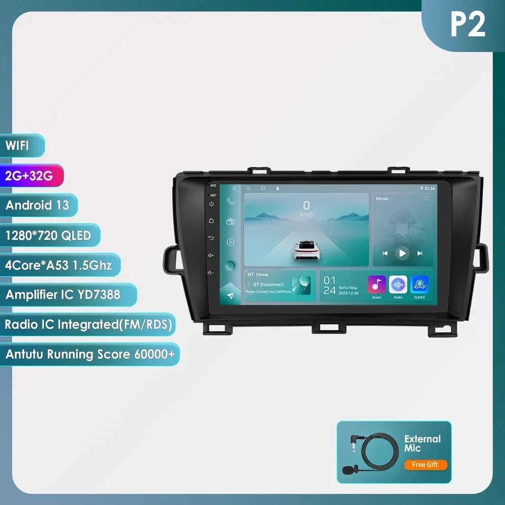 9" 2din Car Stereo Radio Video Multimedia Player for Toyota Prius 3 2009 - 2015 Android 13 Navigation GPS Autoradio 4G Head Unit