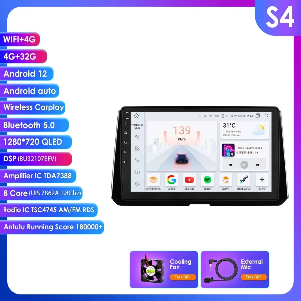 Wireless Carplay for Toyota Corolla 12 2018-2021 Android Autoradio 2 Din Car Radio Multimedia Player BT Navigation GPS Stereo 4G