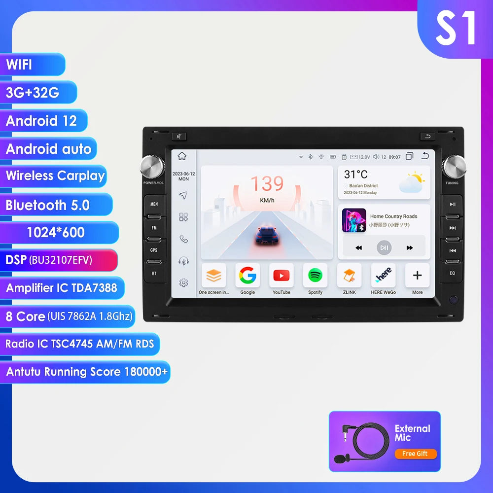 7 Inch Wireless Carplay Android Auto Android 14 Radio Car Multimedia for VW Golf 4 Passat POLO Transport T5 Multivan Seat Jetta