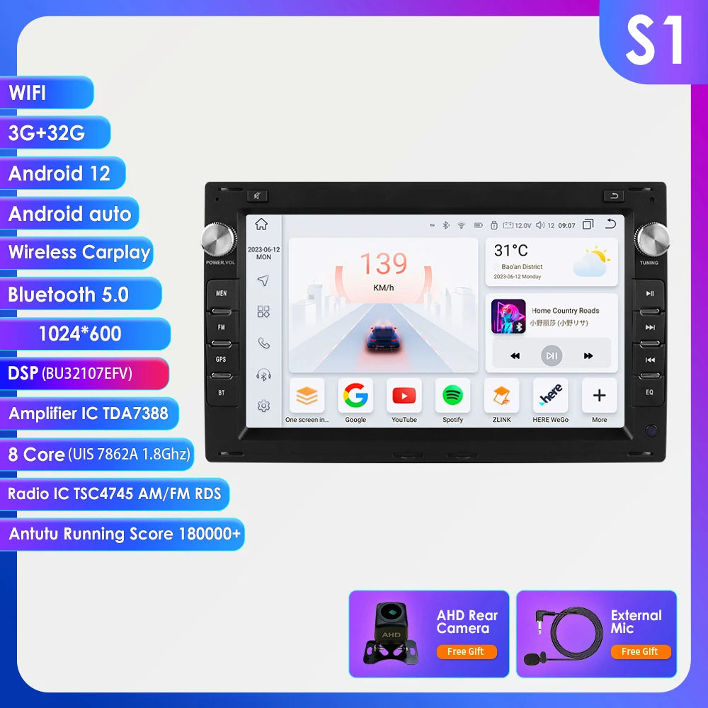 7 Inch Wireless Carplay Android Auto Android 14 Radio Car Multimedia for VW Golf 4 Passat POLO Transport T5 Multivan Seat Jetta