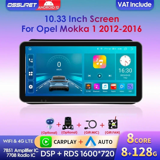 10.33" Wireless Carplay Screen for Opel Mokka 1 2012-2016 Android13 Auto Radio Car Multimedia Player GPS Bluetooth Stereo NO DVD