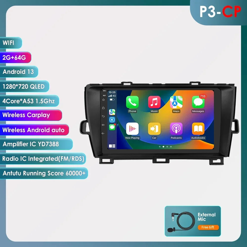 9" 2din Car Stereo Radio Video Multimedia Player for Toyota Prius 3 2009 - 2015 Android 13 Navigation GPS Autoradio 4G Head Unit