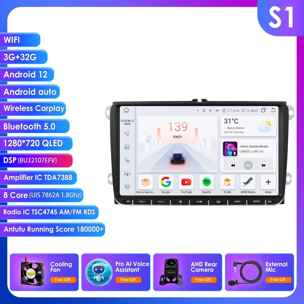 2 Din Carplay Android 14 for Volkswagen VW T5 Passat B6 Golf 6 5 Caddy Polo Touran Jetta Car Radio GPS Multimedia Player RDS BT