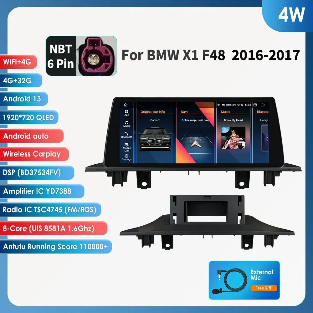Android 13 Automotive Multimedia 2Din Wireless Carplay Android Auto for BMW X1 F48 (2016-2017)NBT Support AI Pro RDS BT WIFI GPS