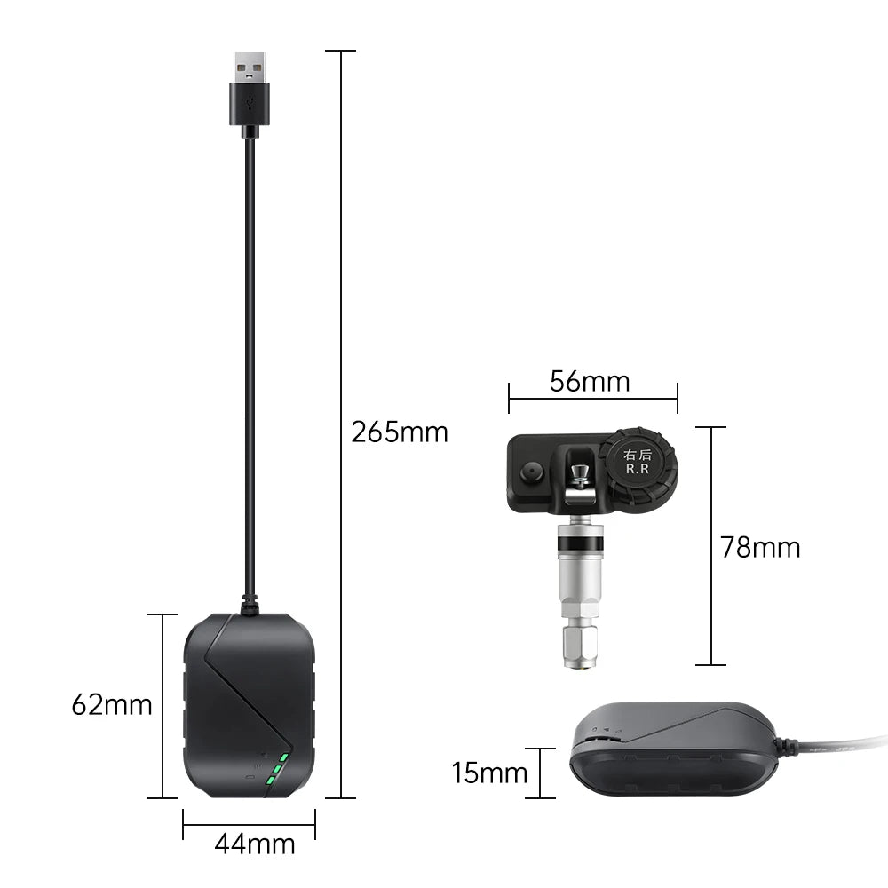 USB TPMS for Android Car Stereo Radio 4-Sensor Wireless Vehicle Auto Tire Pressure Monitoring Temperature Alarm System