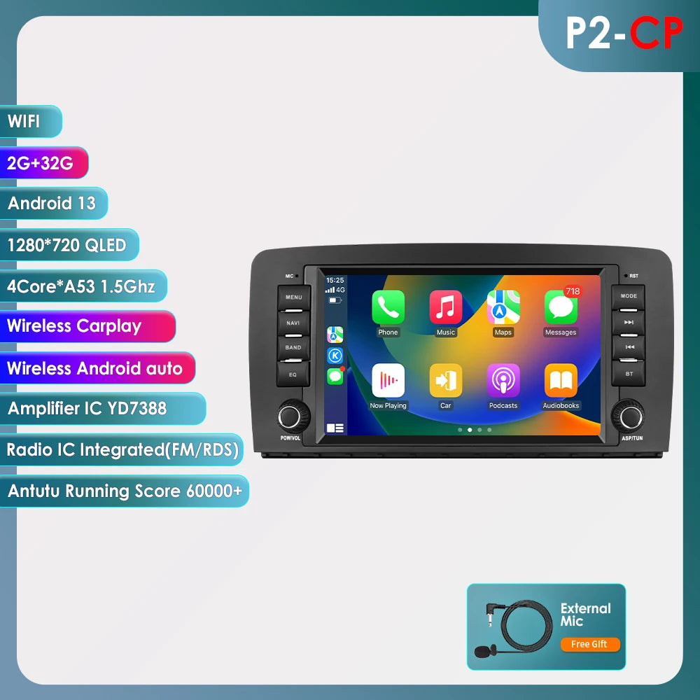 8" Android 14 Car Multimedia Player Wireless Carplay Android Auto for Mercedes Benz R-Class W251 R300 R280 R320 R350 2006-2012