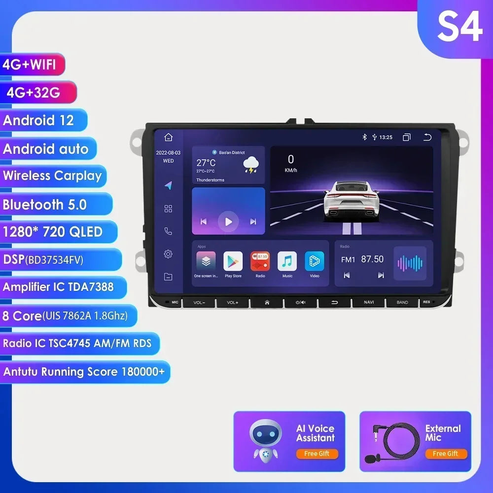 2 Din Carplay Android 14 for Volkswagen VW T5 Passat B6 Golf 6 5 Caddy Polo Touran Jetta Car Radio GPS Multimedia Player RDS BT