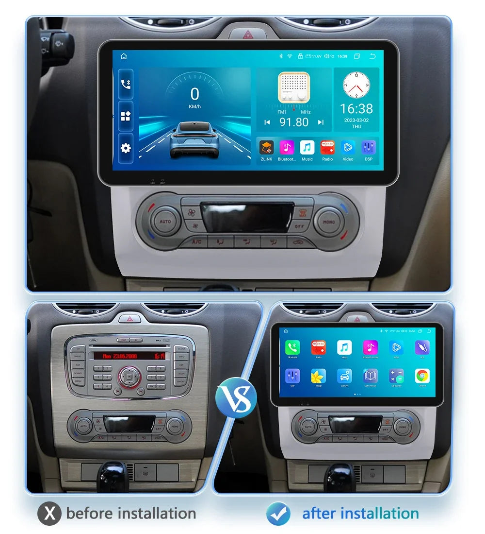 10.33" 2 Din Car Radio for Ford Focus Mk2 Carplay Android 13 Multimedia Video Player GPS Navigation Bluetooth Touch Screen RDS