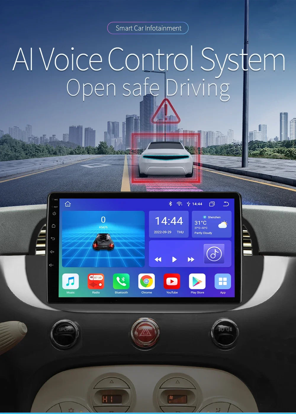 8 Core Android 13 Auto Car Radio Carplay for FIAT 500 2007-2014 Multimedia Video Player Stereo GPS Navi BT SWC RDS DSP 4G NO DVD