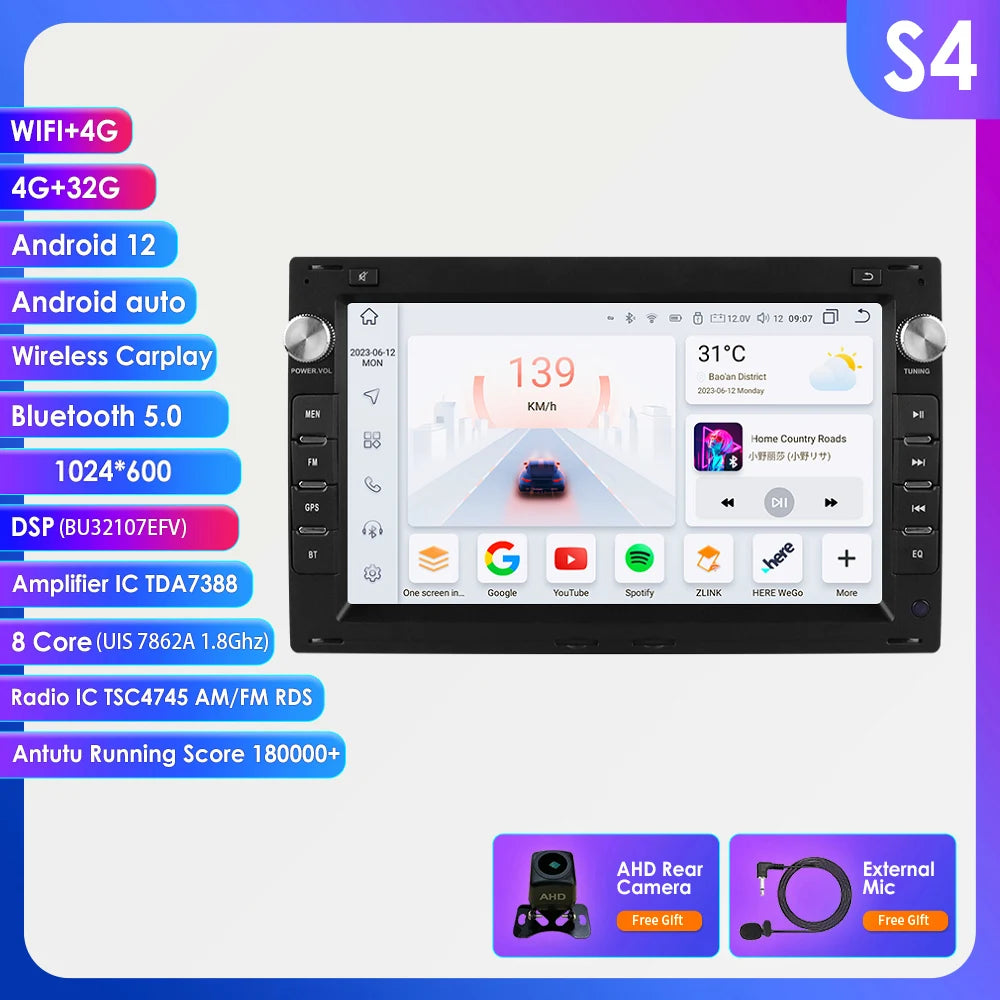 7 Inch Wireless Carplay Android Auto Android 14 Radio Car Multimedia for VW Golf 4 Passat POLO Transport T5 Multivan Seat Jetta