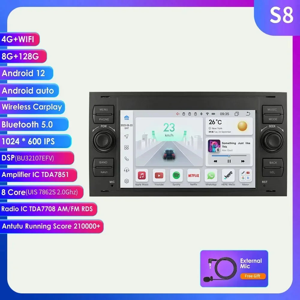 2din Carplay Android Car Radio Multimedia Player for Ford Mondeo Fiesta S-max Focus Galaxy Transit Fusion Connect Kuga GPS NOCAN