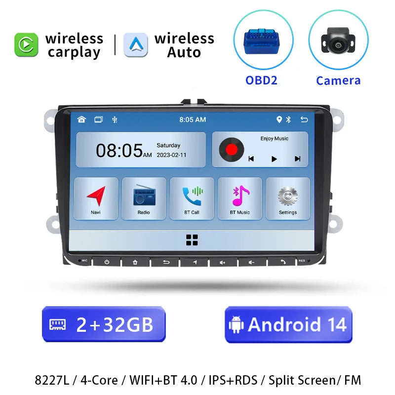 Android 14 For VW Passat B6 B7 CC T5 Amarok Volksagen Skoda Octavia2 Tiguan Seat Leon 2 Golf 56 Radio Multimedia Screen Carplay