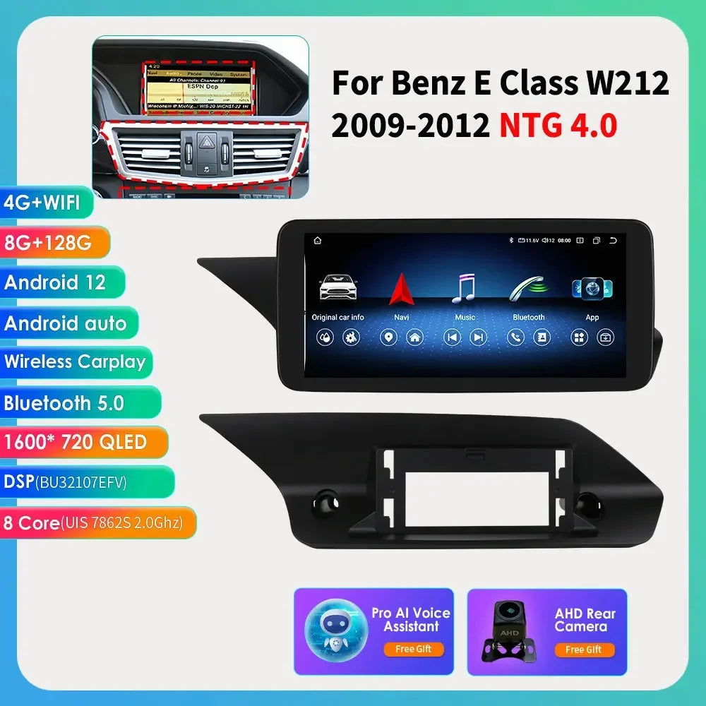 10.25" QLED for Mercedes Benz E-Class W212 E200 E230 E260 E300 S212 2009-2012 NTG 4.0 Carplay Android Car Multimedia Player DSP
