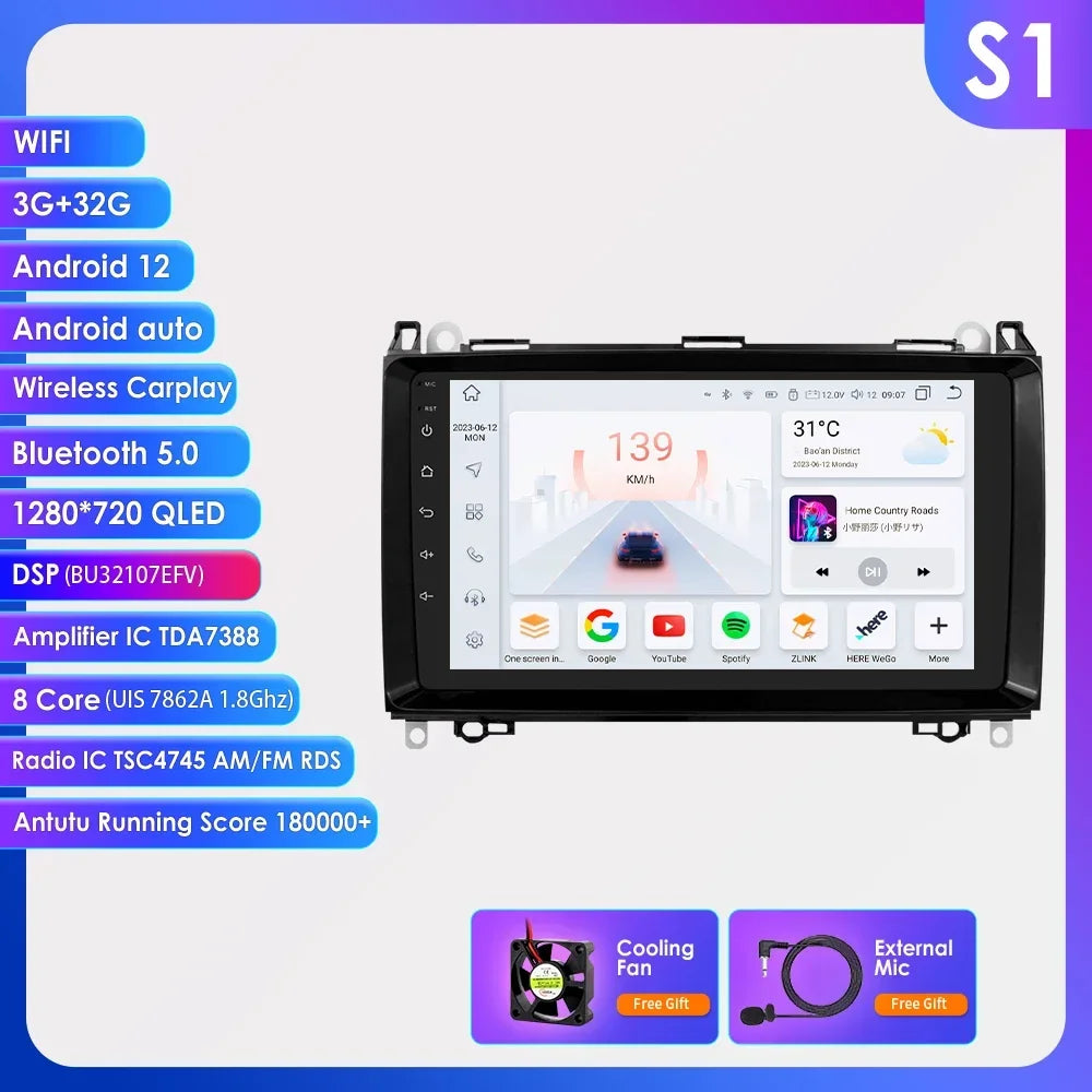 Android 13 Octa Core AI Auto Car Radio Multimedia Player for Mercedes Benz B200 W169 W245 Viano Vito W639 Sprinter W906 CarPlay