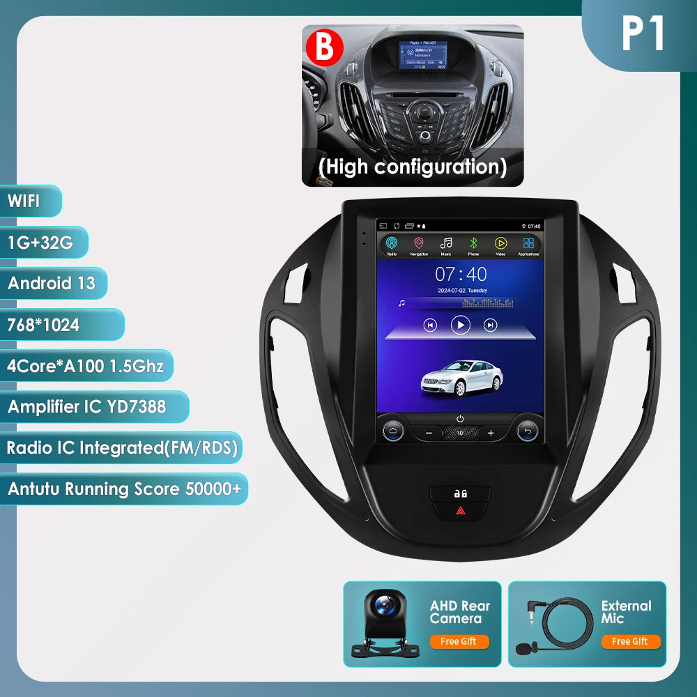 9.7Inch Radio Car Multimedia for Ford B-Max 2012-2018 Transit/ Tourneo Courier 2013-2021 Transit/ Tourneo (High Configuration)
