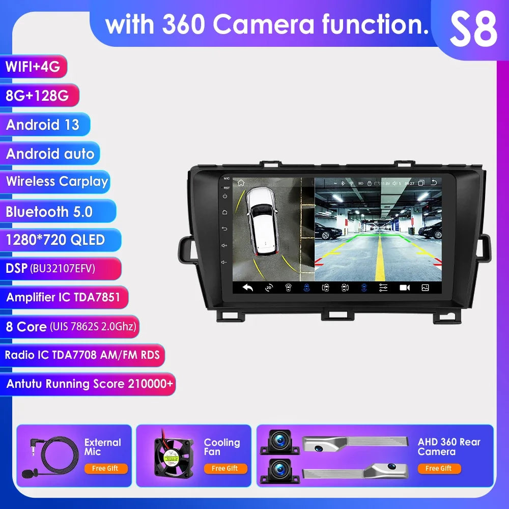 9" 2din Car Stereo Radio Video Multimedia Player for Toyota Prius 3 2009 - 2015 Android 13 Navigation GPS Autoradio 4G Head Unit