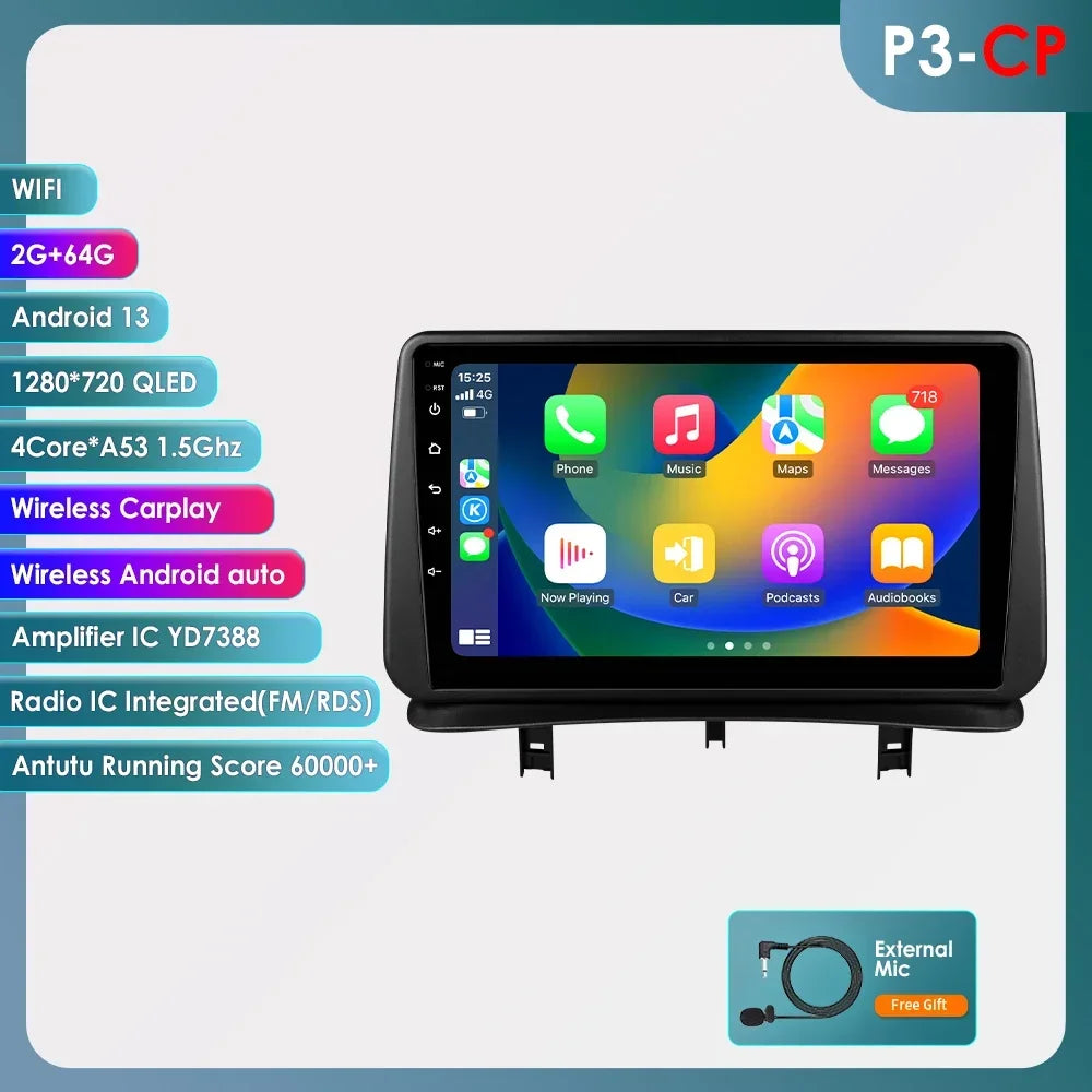 9" Wireless Carplay Radios Android Auto for Renault CLIO 3 2005 - 2014 Car Multimedia Video Player GPS Navi BT Stereo RDS 4G DSP