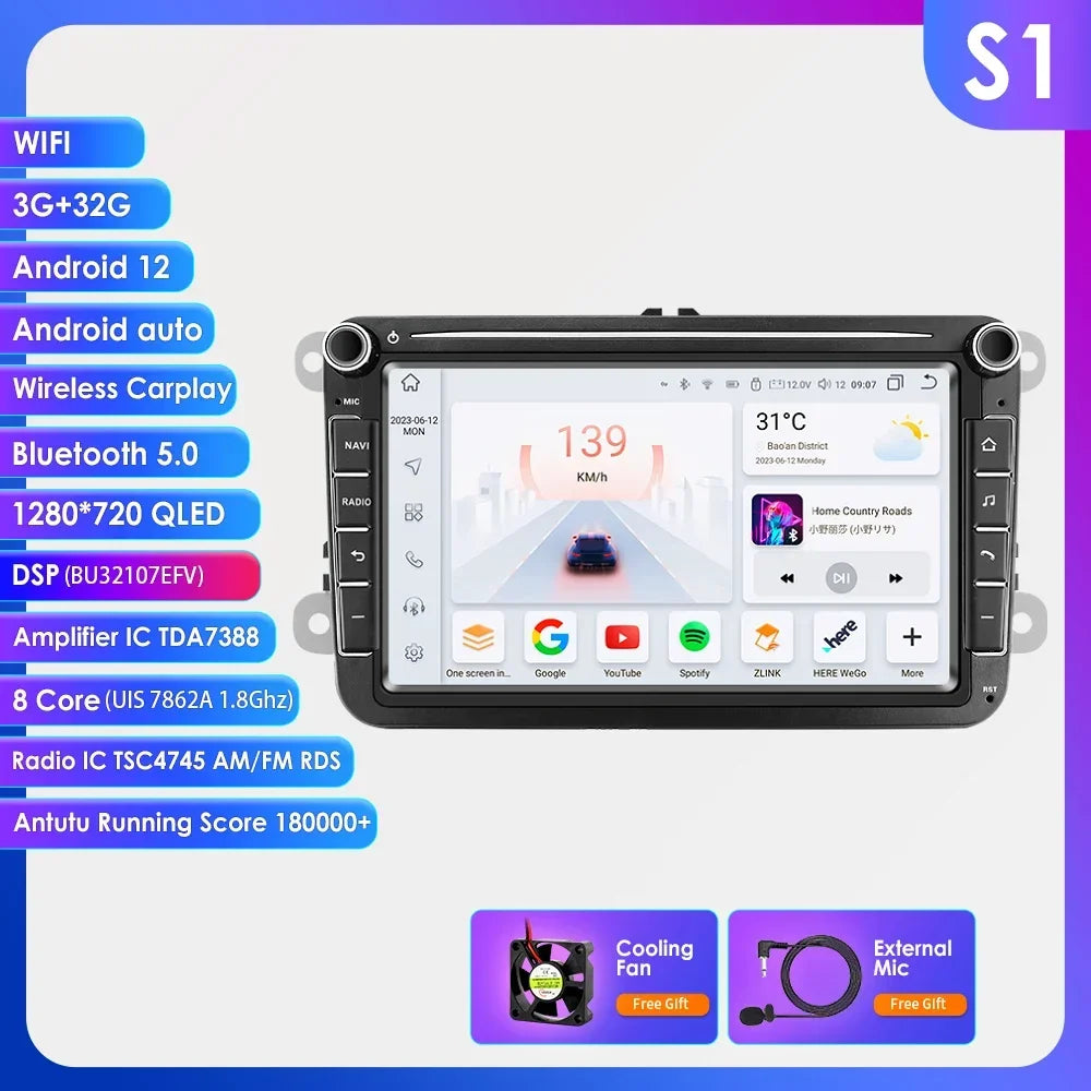 8" 2 Din Multimedia Player for Volkswagen Golf 5 Transporter VW Passat B6 Polo Jetta Skoda Seat Android 13 Carplay Car Radio GPS