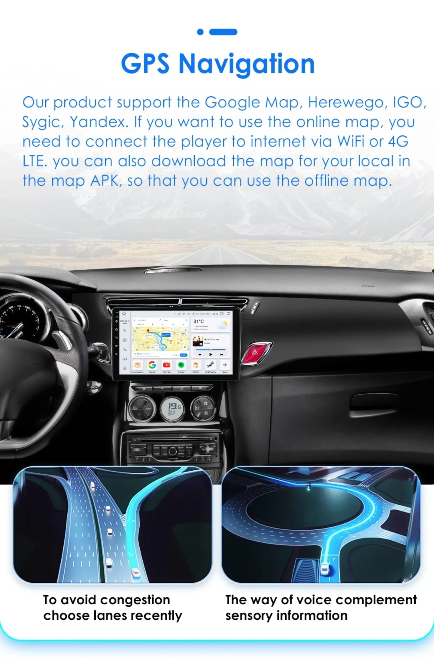 9" 2 Din Carplay Screen Android 13 Auto Radio for Citroen C3 DS3 2010 - 2016 Car Multimedia Player Navigation GPS RDS Stereo DSP