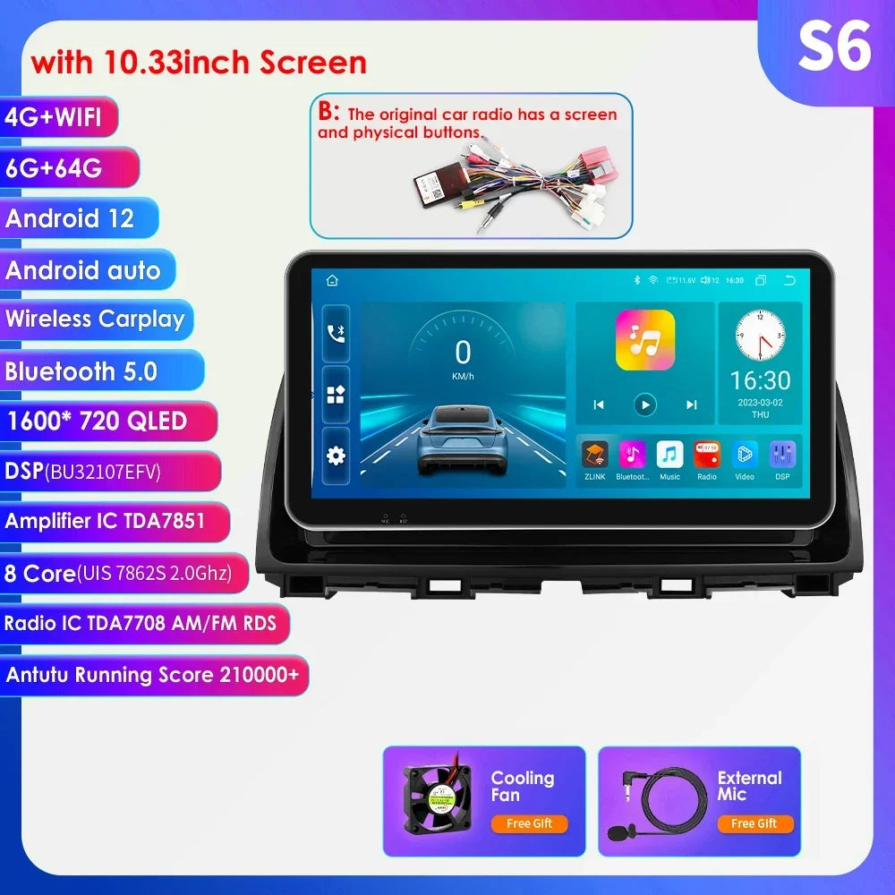 10.33'' Android 13 Car Multimedia Player for Mazda CX5 CX-5 2012-2015 Carplay 2 Din Autoradio GPS Navigation BT RDS 4G Head Unit