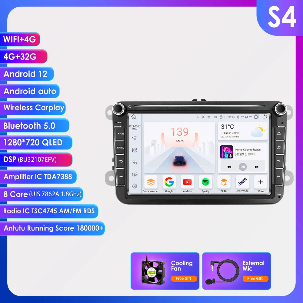 8'' 2Din Car Radio Android 13 for Volkswagen Golf 5 6 Polo Passat B6 B7 CC Skoda Jetta Universal Muiltmedia Carplay 4G Wifi GPS