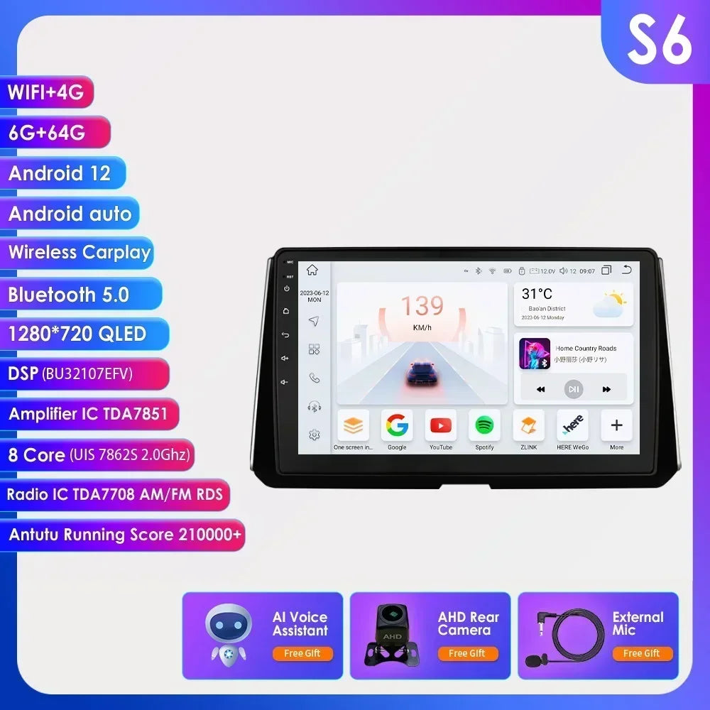 Wireless Carplay for Toyota Corolla 12 2018-2021 Android Autoradio 2 Din Car Radio Multimedia Player BT Navigation GPS Stereo 4G