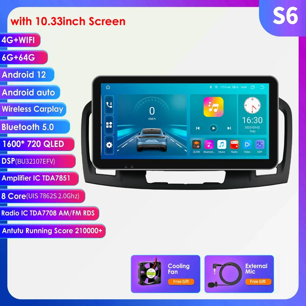 10.33" 2 Din Android 13 Car Radio Multimedia Video Player for Buick Regal Opel Insignia 2009 -2013 Navigation GPS Carplay Screen