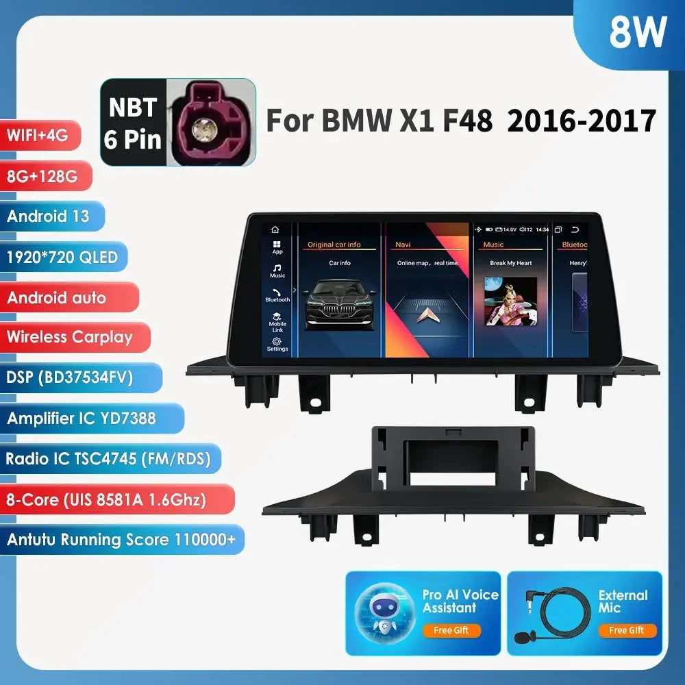 Android 13 Automotive Multimedia 2Din Wireless Carplay Android Auto for BMW X1 F48 (2016-2017)NBT Support AI Pro RDS BT WIFI GPS