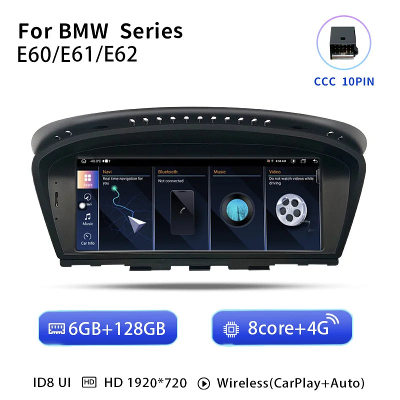 Uckazy AutoRadio Android 14 For BMW Series 5/3 E60 E61 E62 E63 E90 E91 Multimedia CIC CCC GPS Navigation Head Unit Stereo Audio Screen