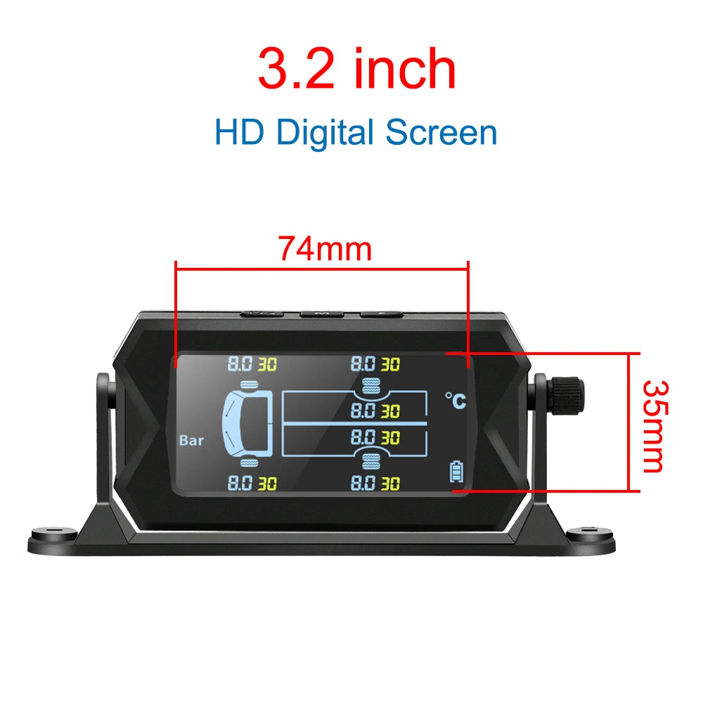 Solar Car RV Truck TPMS Tire Pressure Monitoring System With 4/6 External Sensors Wireless 180° Adjustable Bracket Waterproof
