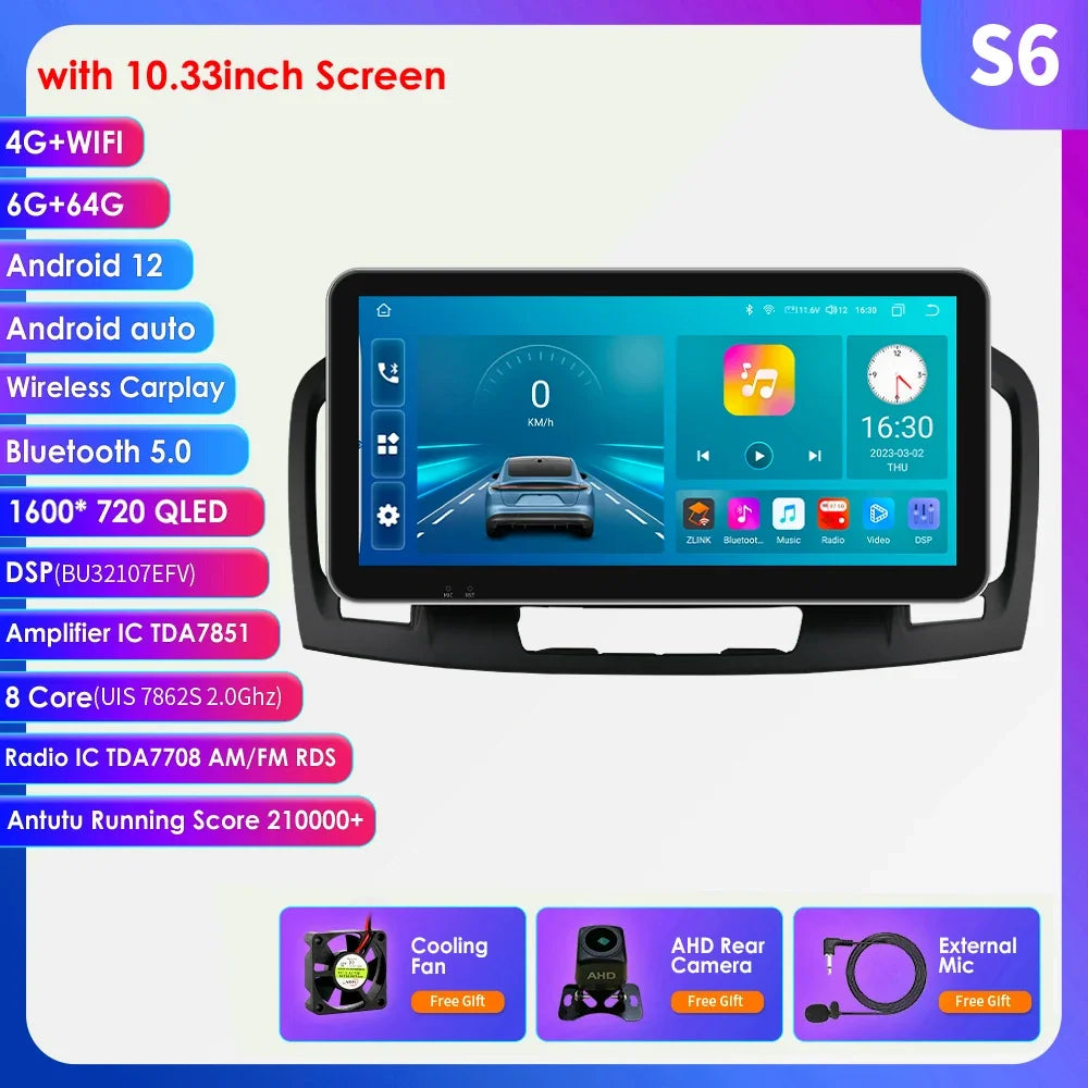 10.33" 2 Din Android 13 Car Radio Multimedia Video Player for Buick Regal Opel Insignia 2009 -2013 Navigation GPS Carplay Screen