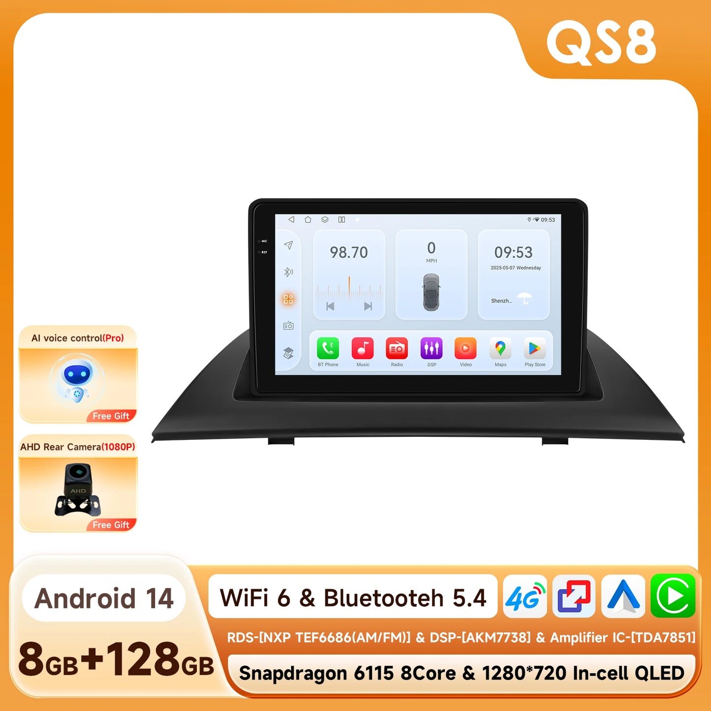 Android 14 Car Radio Multimedia Player for BMW X3 E83 2004-2012 Wireless Carplay  Android Auto Navigation SWS GPS 4G DAB+ OBD2