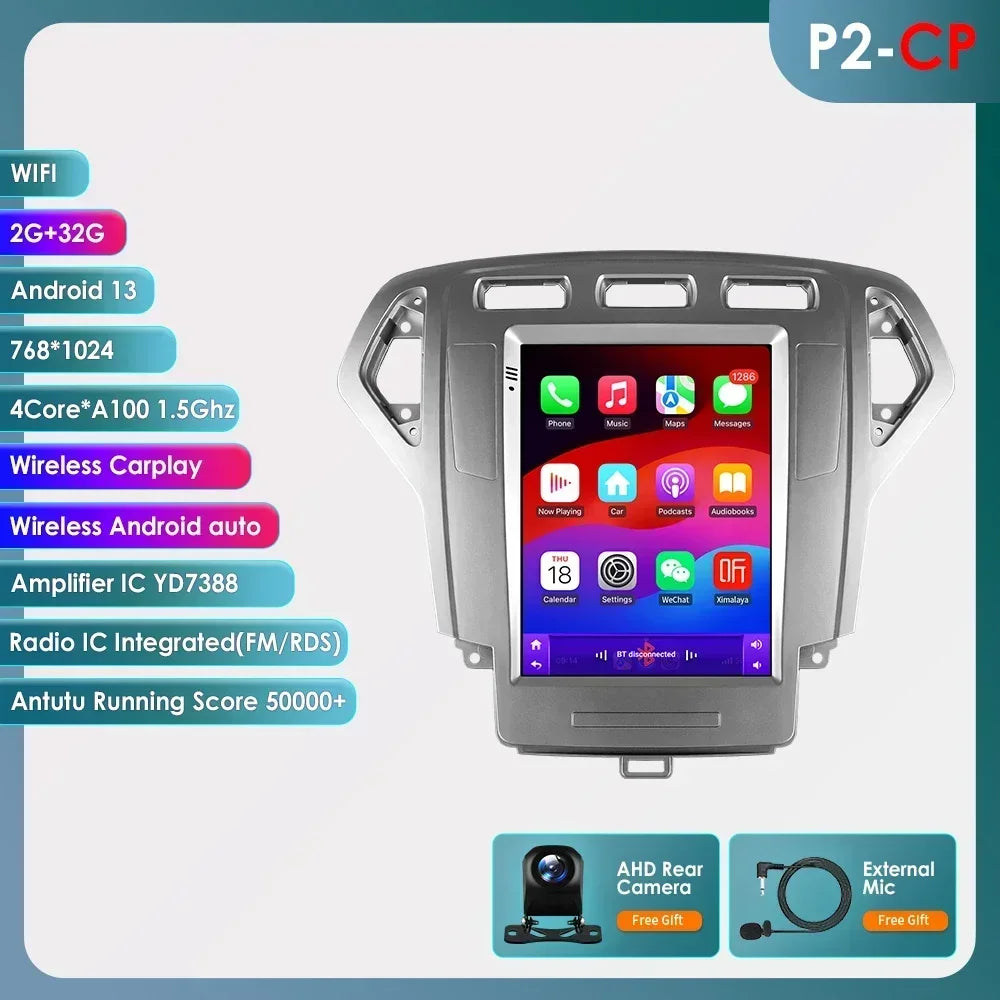 Android 13 Wireless Carplay GPS for Ford Mondeo MK4 Galaxy 2007 - 2010 9.7" Car Multimedia Player 4G DSP BT RDS 2 Din Stereo SWC