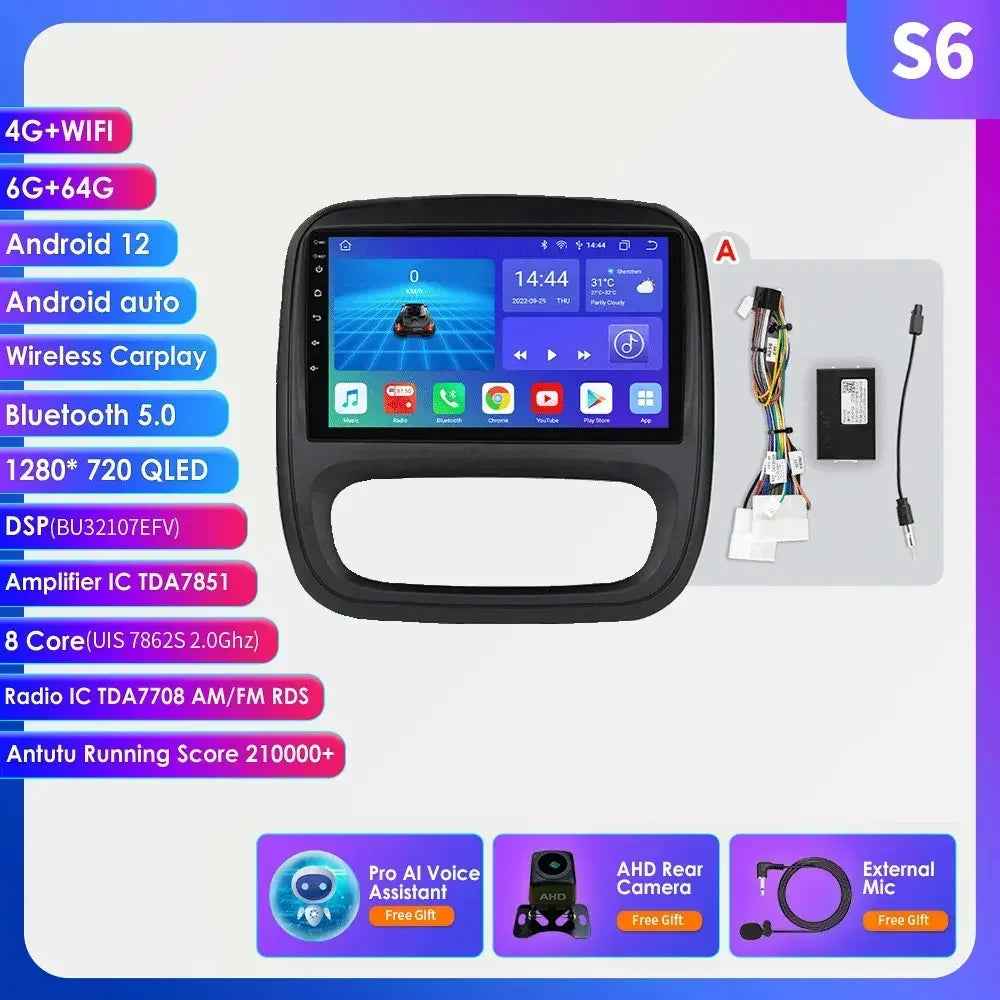 9" Wireless Carplay Android Auto Car Radio for Renault Trafic 3 Opel Vivaro B Multimedia Player GPS Navigation Stereo RDS DSP 4G