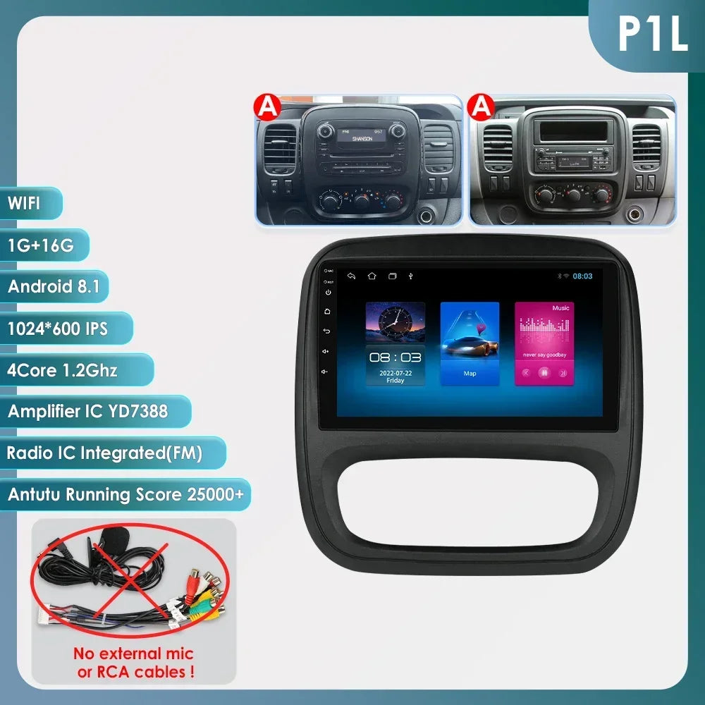 9" Wireless Carplay Android Auto Car Radio for Renault Trafic 3 Opel Vivaro B Multimedia Player GPS Navigation Stereo RDS DSP 4G