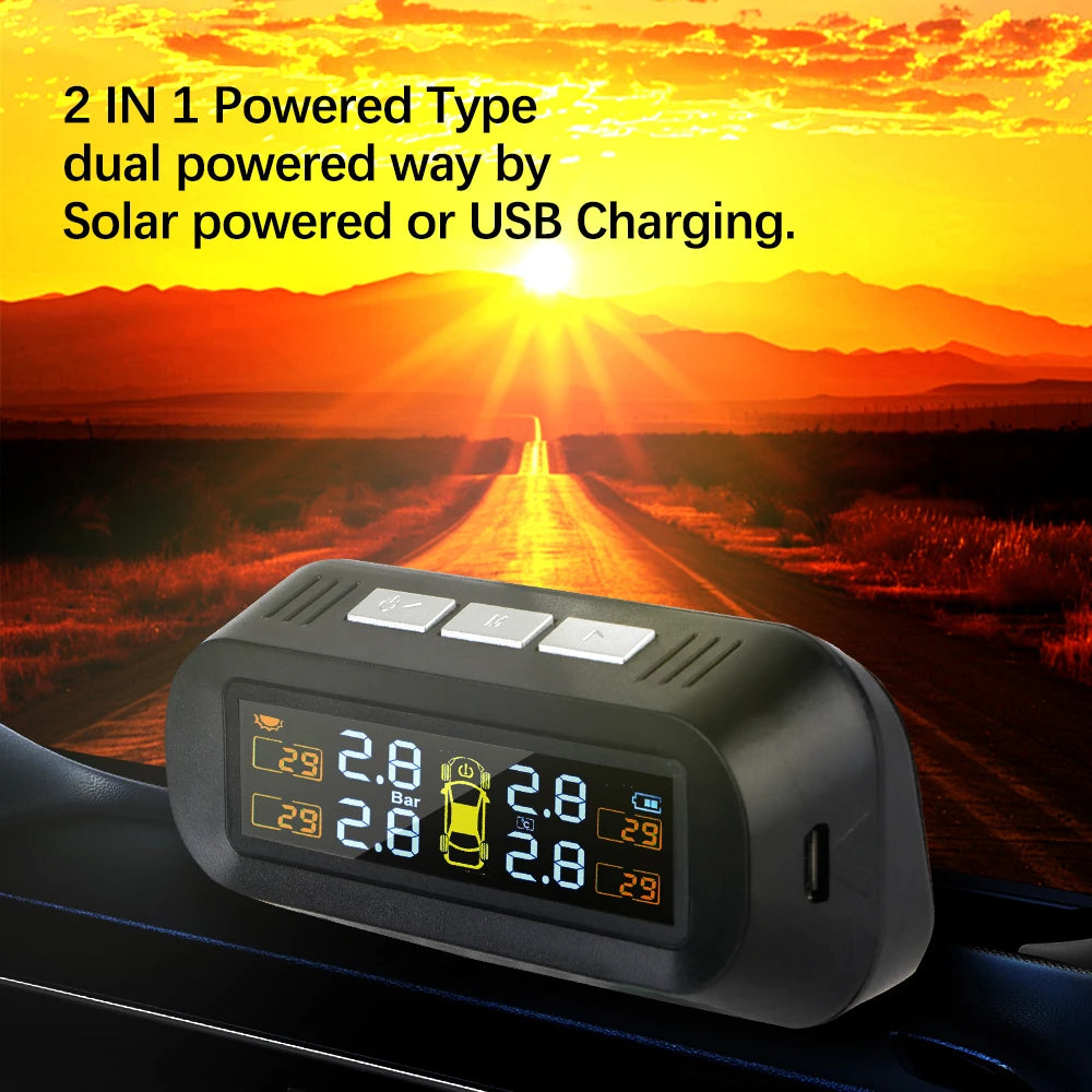 Solar Car RV Truck TPMS Tire Pressure Monitoring System With 4/6 External Sensors Wireless 180° Adjustable Bracket Waterproof