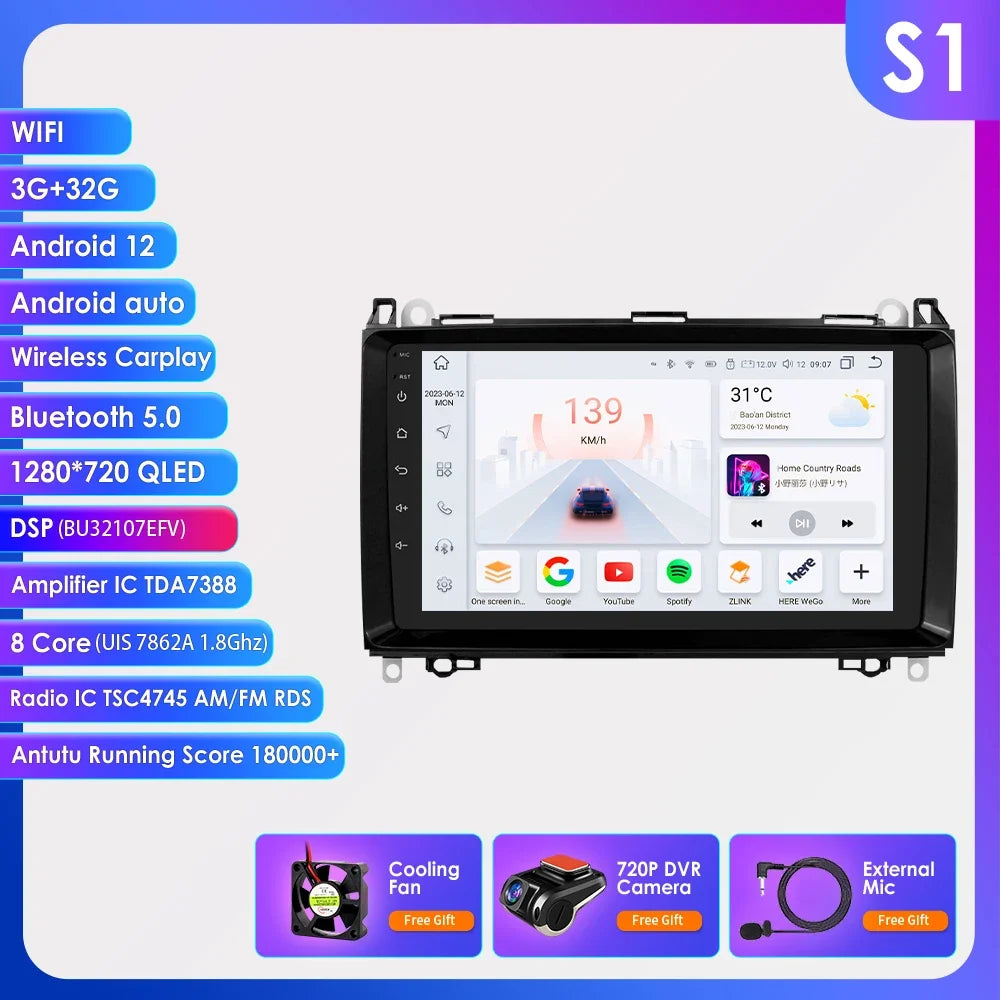 Android 13 Octa Core AI Auto Car Radio Multimedia Player for Mercedes Benz B200 W169 W245 Viano Vito W639 Sprinter W906 CarPlay